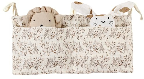 HTU Cotton Baby Bedside Hängande förvaringsväska Spjälsängar Förvaringsväska Nursery Hängande organisatörer för förvaring av mjölkflaskor och filtar (khakiblad) (stil D)