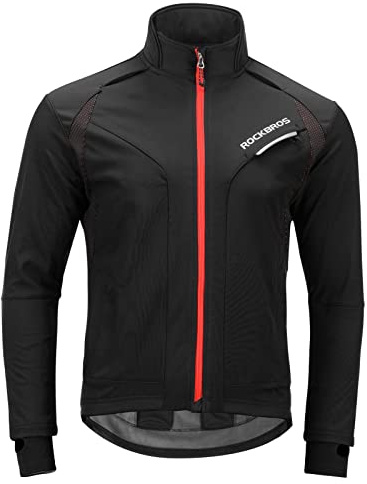 ROCKBROS Cycling Jackets for Men Winter Bike Jackets Thermal Windproof Jacket for Men Cold Weather Cycling Running Hiking Black Red