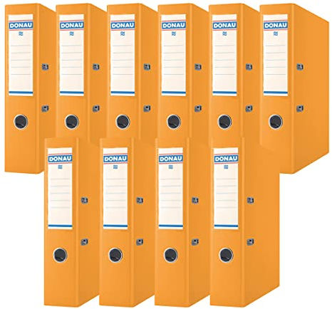 DONAU Premium Ordner Breit 10er Pack/DIN A4 / 7,5 cm / 10 Stück/Orange/Kunststoffbezug PP/Carton Papier Schlitzordner Büroordner Aktenordner Ringordner/Grünen Punkt