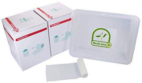 Noba Nobafix elastische Fixierbinden Mullbinden Großverbraucherpackung 8 cm x 4 m 100 Stück + Medi-Inn Aufbewahrungsbox