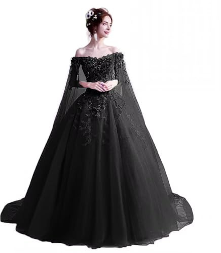 LEJY Women's Off Shoulder Quinceanera Dresses Masquerade Ball Gowns Sweet 16 Prom Dresses Black 16
