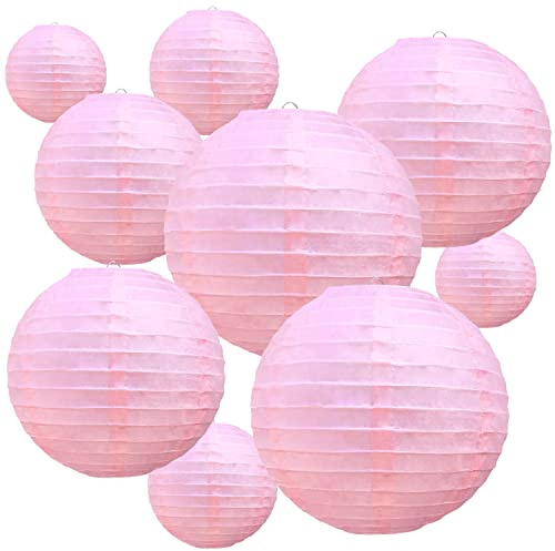 BEISHIDA Pink Paper Lanterns 10Pcs 4/6/8/10/12 Inch Round Chinese Lamp