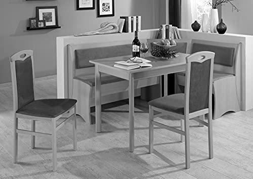 Beauty.Scouts Eckbankgruppe Classic I Ausziehtisch Buche massiv Noce Dekor 4-teilig variabel aufbaubar Essgruppe Essbank Truheneckbank Truhenbank Bank Tisch Stuhl