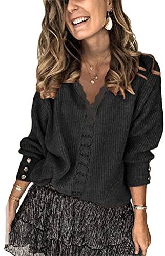 Onsoyours Pull Femmes Ample Chic Col V Torsade Hiver Chaud Grosse Maille Top Large Grande Taille A La Mode Femme Pull Sweat A Noir M