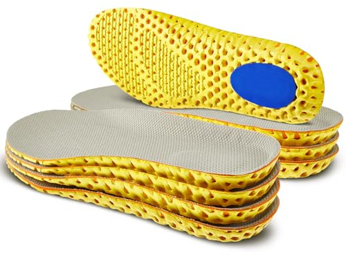 Unittype 4 Pairs Shoe Inserts for Men Women Memory Foam Insoles Shock Absorbing Breathable Replacement Insoles for Work Boots Running Sports Shoes Boots(Women US 5-8,Beige)