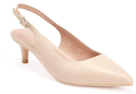 GENSHUO Låga kattunge-klackar dam slingback uppklädda pumpar spetsig stängd tå ankelrem eleganta bröllopspumpar formella bekväma skor, Matt naken B, 39 EU
