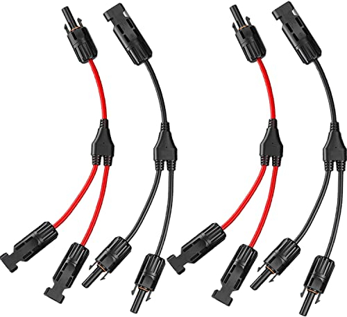 RUNCCI-YUN 4 Stück Solarkabel Y Stecker, Solar Verteiler Stecker, Solar Panel Kabel Anschlüsse Stecker, Solar Kabel Y Verteiler Solarstecker für Parallel-Photovoltaik-Anschluss, Schwarz/Rot
