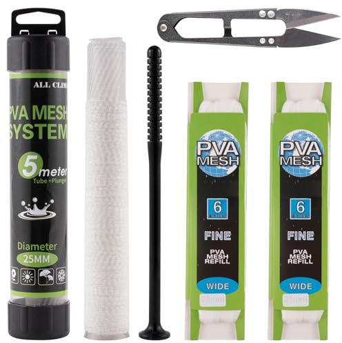 Alwonder 17 m Pva Mesh Kit med bete laddningsverktyg, 25 mm bred Pva nätväska karp fisketillbehör levereras med kolv och tratt, snabb smältning i vatten karp fiske påfyllning för boilie, bete