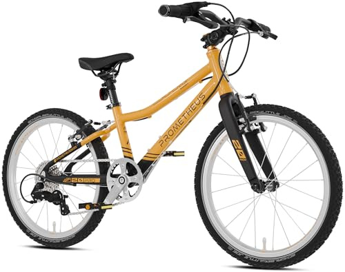 PROMETHEUS BICYCLES PRO Kinderfahrrad 20 Zoll Jungen Mädchen | Premium 20 Zoll Fahrrad Junge Aluminium Super leicht ab 6 Jahre | 7 Gang Schaltung von Microshift | Schwarz Matt Orange
