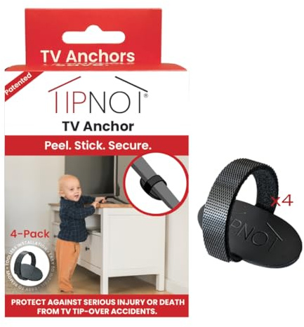 TipNot TV Anchor, No-Drill, Anti-Tip, Adhesive TV Safety Straps - Just Peel & Stick to Childproof and Babyproof Your Home 4-Pack