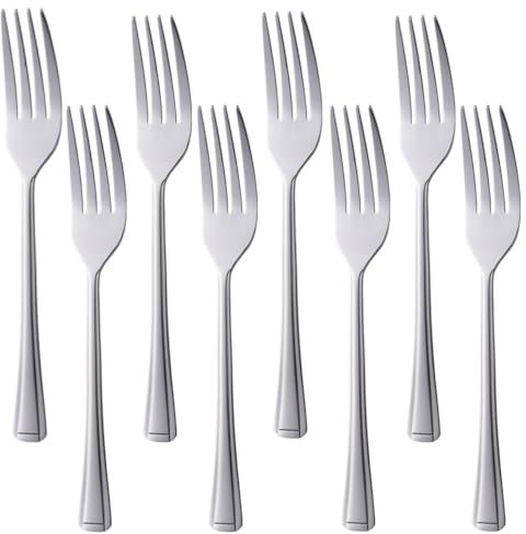 TEAHAHA 8 Piece Dinner Fork Set, Stainless Steel Fork Set， for Home Kitchen or Restaurant，Buffet Steak Table Forks 7.99 Inch (Silver)