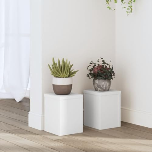 Homgoday Växtstativ 2 st. Blomställ, dekorativ pelare för växter, blompall blompelare blombord blomkrukshållare beställningsbord vit 15 x 15 x 20 cm träbaserade material