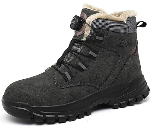 Scarpe Antinfortunistiche Invernali Uomo Donna Leggere Scarpe da Lavoro con Punta in Acciaio，con Calda Imbottitura, Antiscivolo Stivali Sicurezza, Grigio, 43 EU