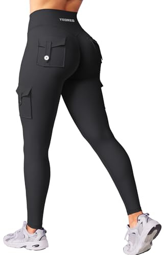 YEOREO CoreFlex - Leggings deportivas para mujer con bolsillos, invisibles, con realce de glúteos, para gimnasio, cintura alta, Boom Booty, sin costuras, con efecto Push Up, opacas, para yoga, deporte