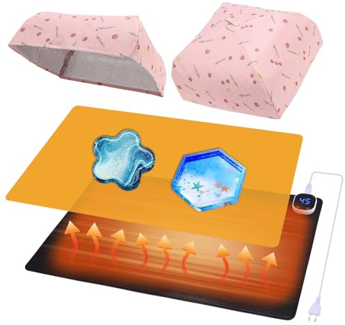 TopDirect Tappetino riscaldante per resina epossidica, 60 x 36 cm, con termostato e timer, set con tappetino termico, tappetino in silicone e 2 coperture per stampi in silicone