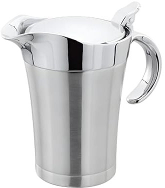 Kellegour Edelstahl Thermo Sauciere,750ml Soßenschüssel,Thermo-Sauciere mit Deckel,Soßenkanne aus doppelwandigem Edelstahl,Eleganter Silberner Saucenkrug für Soße Sahne Sauce Senf Mayonnaise