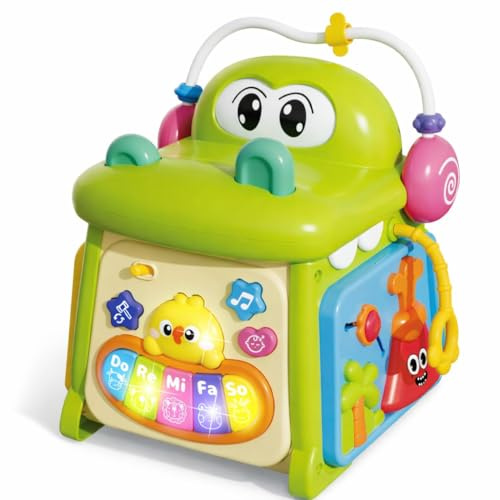 Qizebaby Montessori Activity Cube for Toddlers 1-3, Baby Activity Cube with Music & Lights, 8-in-1 Learning Toy with Shape Sorter & Bead Maze, Educational Toys for 12-36 Months Boys Girls