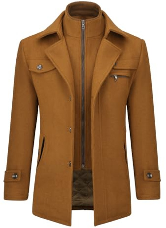 Allthemen Herrkappa i varm ull kort tjock smal passform business vinter trenchcoat med krage tillbehör jacka, kaffe, XL