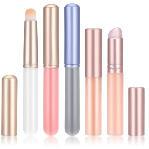 Oruola Lot de 5 pinceaux à lèvres en silicone, applicateur de baume à lèvres avec couvercle, outil de beauté multifonction pour rouge à lèvres, gloss, masque, anti-cernes, fard à paupières, 2 types de