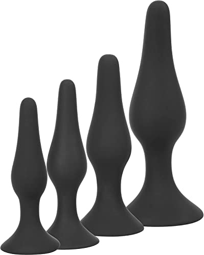 BONDAGERIE® Plug anale nero in silicone medico 100% sicuro, con ventosa, sextoys, Taglia Kit 4 Plug S-M-L-XL