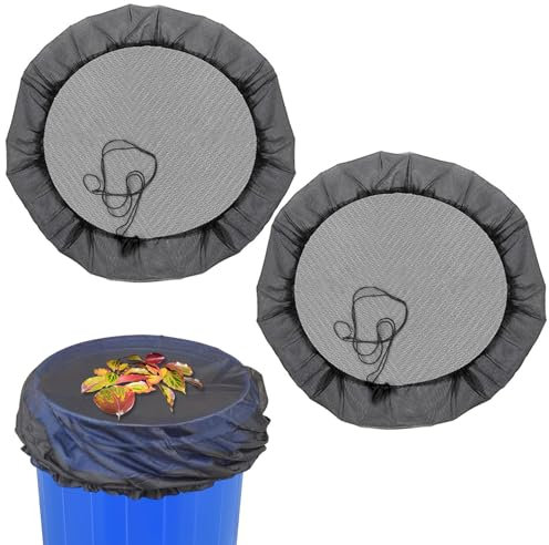 Copertura in rete per barili da pioggia, 95 cm, regolabile, copertura a rete con coulisse, coperchio nero per giardino, 2 pezzi