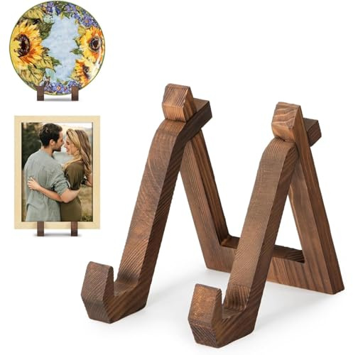 Jiakalamo Plate Display Stand, 6 Inch Plate Holder for Displaying, Easel Display Stand, Tabletop Picture Frame Holder, Wooden Stands for Dish Photo Plaque Decorative Platter(4.5 x 6.4 x 6 inch)