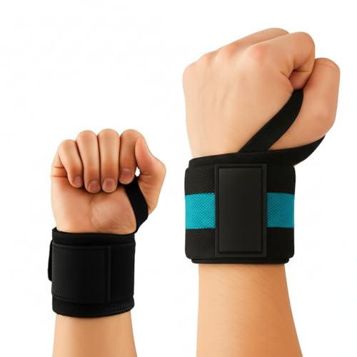 Luvils® Muñequeras de gimnasio Fitness – Bandas de muñeca ajustables para levantamiento de pesas, crossfit, culturismo – Soporte de muñeca para hombre y mujer (negro y turquesa)