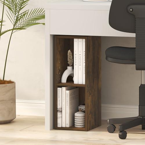 Furinno FULDA Book Shelf, 2-Tier Narrow Bookshelf, Bookcase with 20.3cm Width Storage Shelf, 23.62(D) x 20.07(W) x 53.85(H) cm, for Living Room, Bedroom, Home Office, Amber Pine