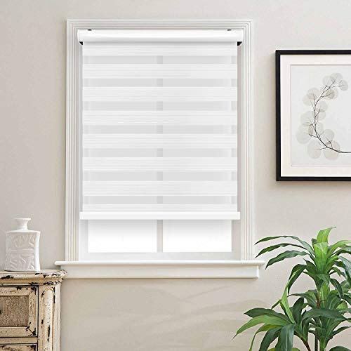 Biltek Cordless Zebra Window Blinds with Modern Design - Roller Shades w/Dual Layers - Solid & Sheer Shades for Transparency/Privacy - Great for Home, Office, Kitchen, Bathroom - White, 48 W X 72 H