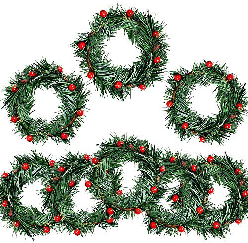 8 PCS Holly Berry Candle Ring Small Artificial Red Berries Pine Needles Wreath for Christmas Garland Ornaments Decor by Baryuefull