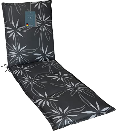 LILENO HOME Sonnenliege Rollliege in Blume Anthrazit-Weiß - Gartenliege Strandliege - Polster Auflage für Gartenliege (188x60x5cm)