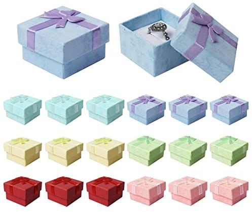 18 Pack Ring Gift Boxes Bulk, 4× 4cm Jewellery Gift Boxes with Bow-knot, Cardboard Small Gift Boxes for Jewellery Ring Earring Display and Gifting, Assorted Colors