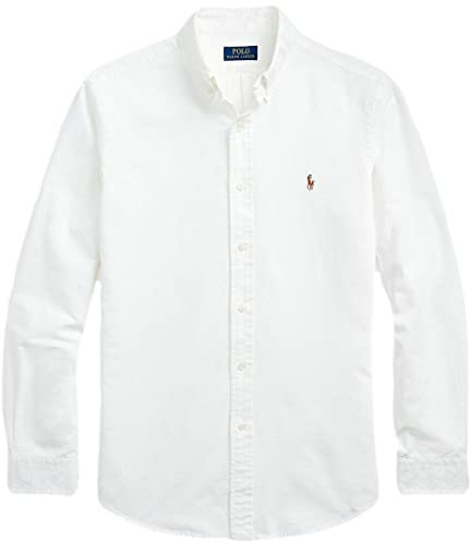 POLO RALPH LAUREN Men's Long Sleeve Classic Oxford Shirt, Basic White, XXL
