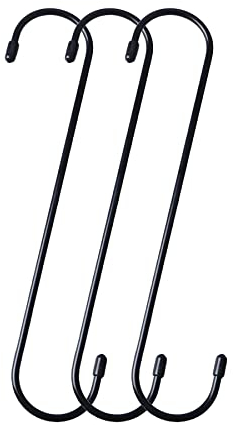 Baoswi 3 Stück extra lange S-Haken, 25 cm, XL, S-förmige Haken, strapazierfähig, schwarze Haken zum Aufhängen von Pflanzen, Haken für Schrank, Blume, Korb, Terrasse, Innen- und Außenbereich