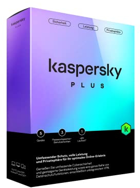 Kaspersky Plus 2023|5 Geräte|1 Jahr|Umfassender Schutz mit Anti-Phishing und Firewall|Unbegrenzter VPN|Passwort-Manager|Online-Banking Schutz|PC/Mac/Mobile|Aktivierungscode