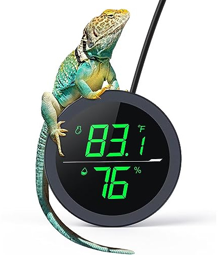 PAIZOO LED Digital Reptile Thermometer and Humidity Gauge Hygrometer for Snake Tank Accessories - USB Power Supply - Black