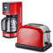 KHG Retro Frühstücksset | Toaster 2 Scheiben mit Brötchenaufsatz, 7 Bräunungsstufen 850W | Kaffeemaschine 1,5 Liter Glaskanne für 12 Tassen mit Tropfstopp 1000W | 2-teilig Rot