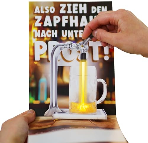 bentino 3D-PopUp Geburtstagskarte zum Bierzapfen, spektakulärer Effekt mit beweglichem Zapfhahn, Karte mit Licht und Sound und ultimativem WOW-Effekt