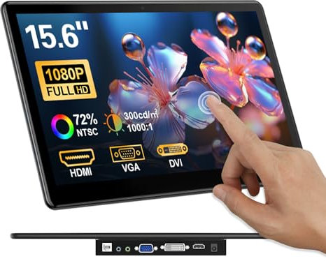 Missun 15,6 Zoll Touchscreen-Monitor, FHD 1920×1080 IPS Laptop-Touch-Monitor HDMI VGA DVI unterstützt VESA-Halterung Kompatibel mit Laptops PC PS5/4 Xbox