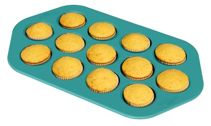 SO YUMMY by bella Baker’s Dozen Muffin Pan, 13 Round Cups Metal Baking Pan w Nonstick Coating & Stamped Fill Lines, PFAS Free, Dishwasher & Oven Safe, for Muffins & Cupcakes, Moonstruck
