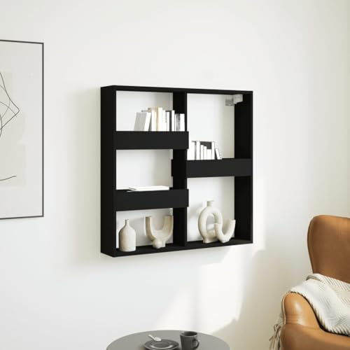 Brokky Armadietto a Muro Nero 80x15x80 cm in Legno Multistrato-Pensile da Cucina a Parete,Armadio Sospeso in Legno,Armadietto da Muro Spazioso e Resistente