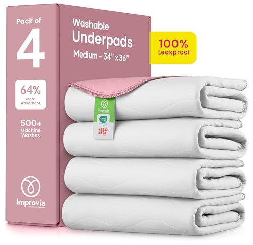 IMPROVIA® Waschbare Unterlagen, starke Saugfähigkeit, wiederverwendbare Inkontinenzeinlagen für Kinder, Erwachsene, ältere Menschen und Haustiere, wasserdichter Schutz für Bett, Sofa, Möbel, Boden (4