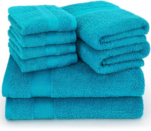 Textilschmied Premium 8-teiliges Handtuch Set mit Aufhängeschlaufe, 100% Baumwolle, Oeko Tex 100, 2 Handtücher 50x100cm, 2 Badetücher und 4 Waschlappen – sehr saugfähig und weiche Badezimmertücher