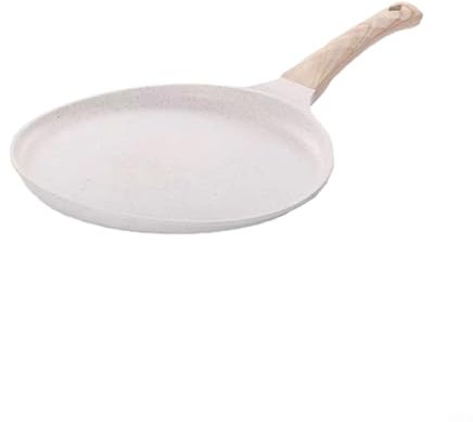 Uwithdanceme Sartén de aluminio fundido con mango de madera, sartén de aluminio fundido para uso en interiores y exteriores, mango de madera de tacto frío, para todas las cocinas (blanco)