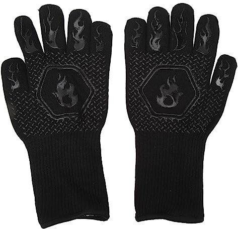 Grcfumo Guanti da Barbecue da 13 Pollici, Guanti in Fibra Ignifuga e Silicone, Guanti da Grigliata a Doppia Faccia Guanti da Forno per Forno Barbecue Cottura Nero