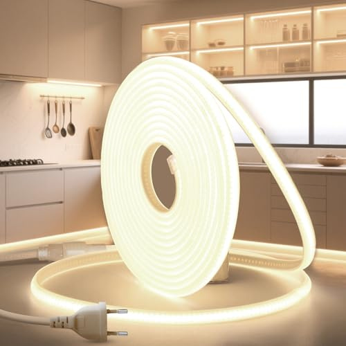 BRIMETI Neon LED Strip Neutral Vit 4000K LED-Remsa 2M 220V Vattentät IP65 Strip Flexibel Silikon 320LED/m Ljusremsa med Netzteil und Controller Inomhus Utomhus Belysning Band för Dekoration DIY Kök