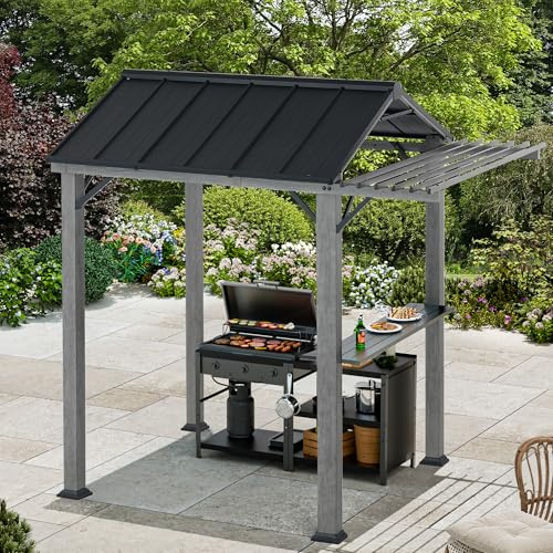 Modern Shade 1,8x2,4 m Grill pavillon mit Dach aus Verzinktem Stahl, Grillüberdachung UV-Blockierendes Wasserdichtes Rostresistenter Outdoor-Grillschutz mit Regalen für Garten Terrasse Rasen BBQ