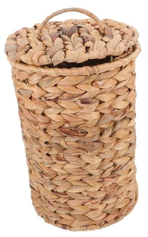 ABOOFAN Poubelle Chambre Osier Tissée Main Avec Couvercle Panier Rangement Léger Et Polyvalent Pour Bureau Salle De Bain Décoration Maison Naturelle