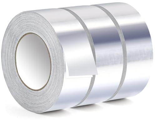 3 Roll Aluminum Foil tape - 50mm x 50m Adhesive Waterproof Heat Resistant High Temperature for Hot and Cold Air Ducts, Duct Repair, Duct Insulation, Shielding Panels, Metal Repair, Sealing Ducts