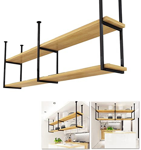 Scaffali galleggianti in legno a 2 ripiani, scaffale decorativo da cucina con telaio in metallo, ideale per vasi per piante, portabottiglie perfetto per salotti, ristoranti e bar